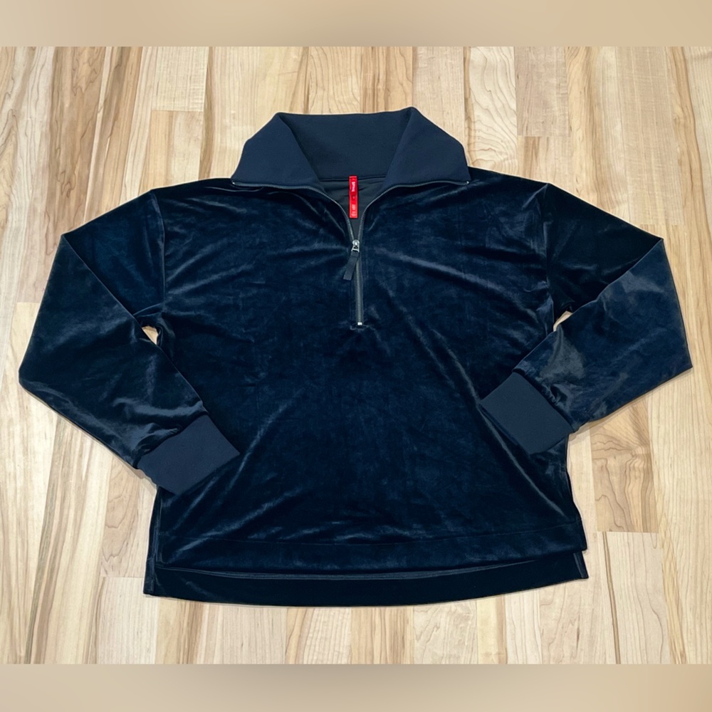 Spanx Black Velvet Half Zip Pullover Sweatshirt - Size XL